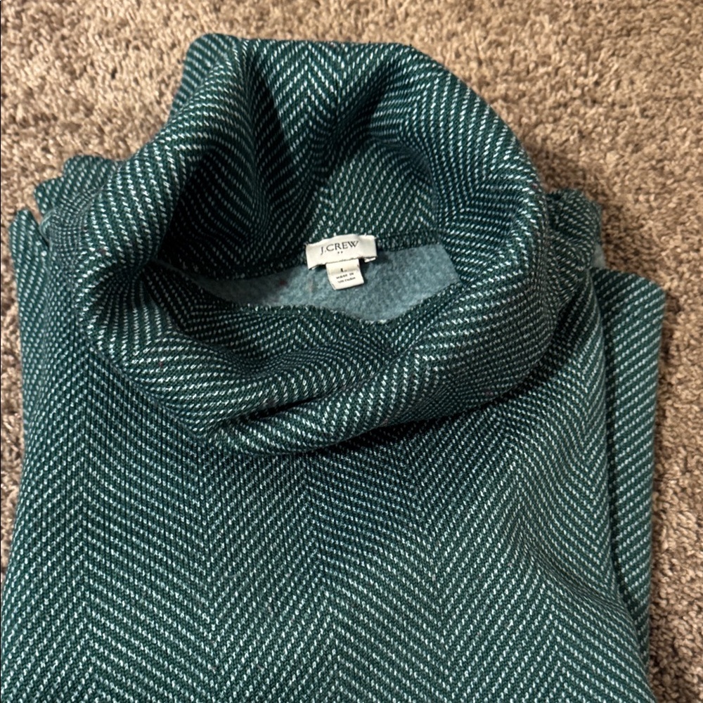 J. Crew Teal Herringbone Cowl Neck Sweater